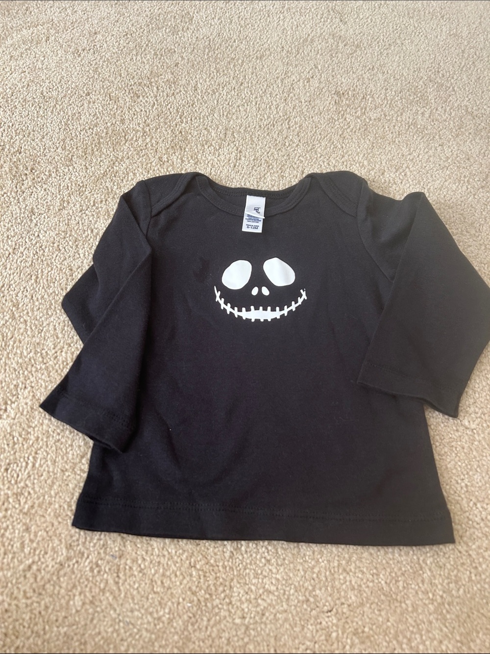 Carter's Black Long Sleeve Tee with White Skull Smile Graphic